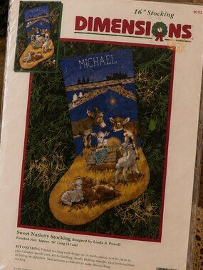 Vintage1996 Dimensions Sweet Nativity Needlepoint Stocking Kit 9104 Sealed
